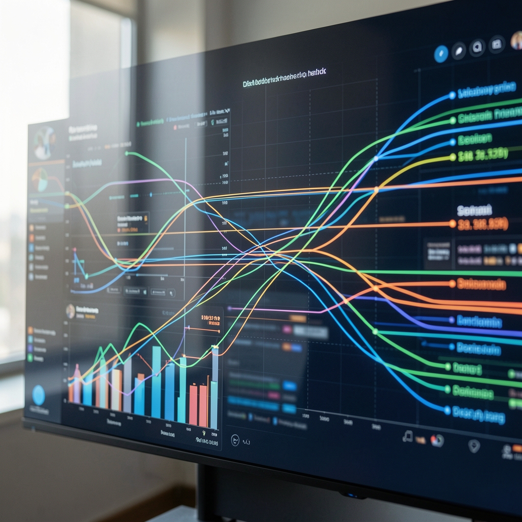 Diagrama visual de redes sociales y conexiones algorítmicas sobre fondo oscuro, análisis de plataformas digitales