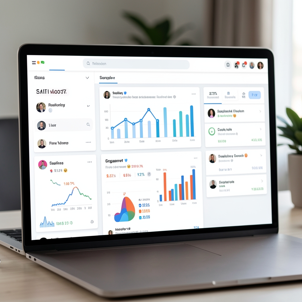 Pantalla con visualizaciones de datos de redes sociales y métricas de engagement