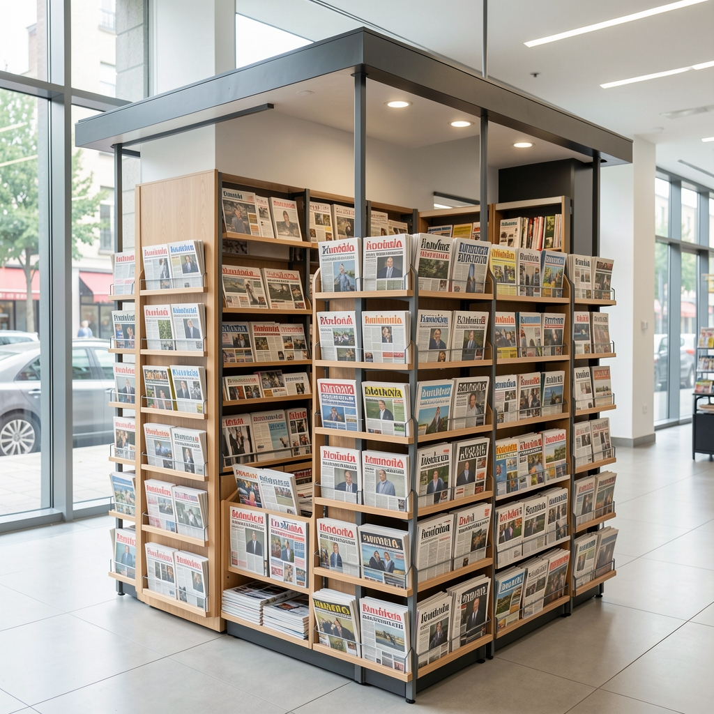 Kiosco de periódicos en Buenos Aires con titulares de diarios nacionales
