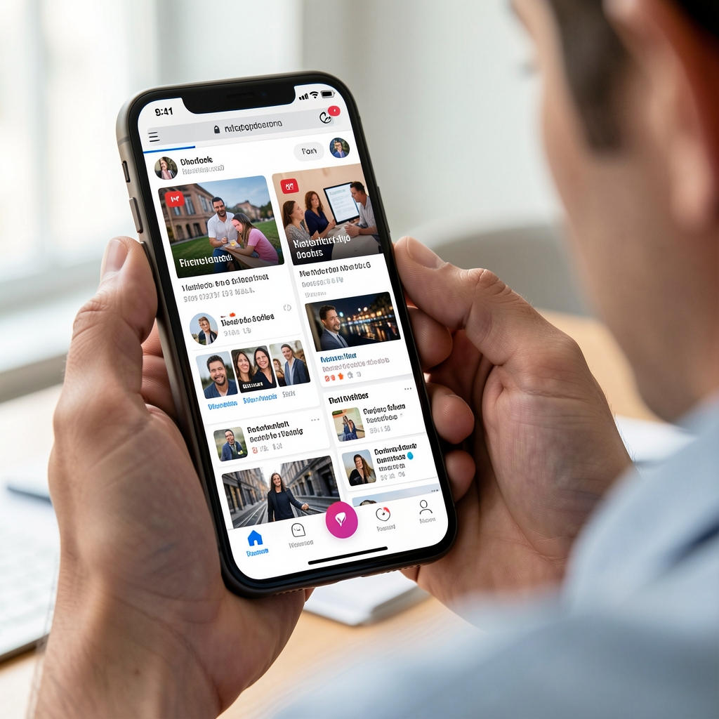 Teléfono móvil mostrando múltiples aplicaciones de redes sociales, persona consultando noticias